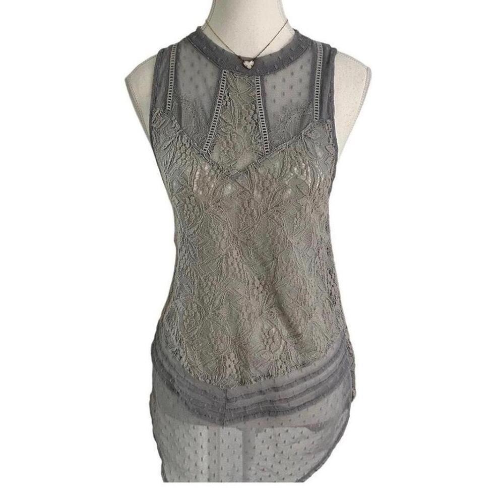 Free People all lace stretch Misty Blue Tank top Womens size small